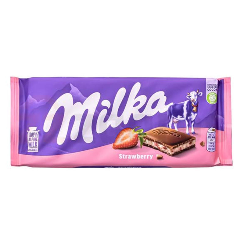 شکلات تخت خامه توت فرنگی میلکا - 100 گرم